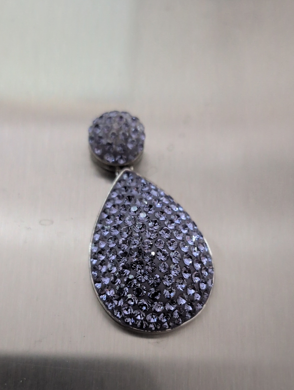 .925 Sterling Silver - Lilac Crystal Teardrop Drop Pendant